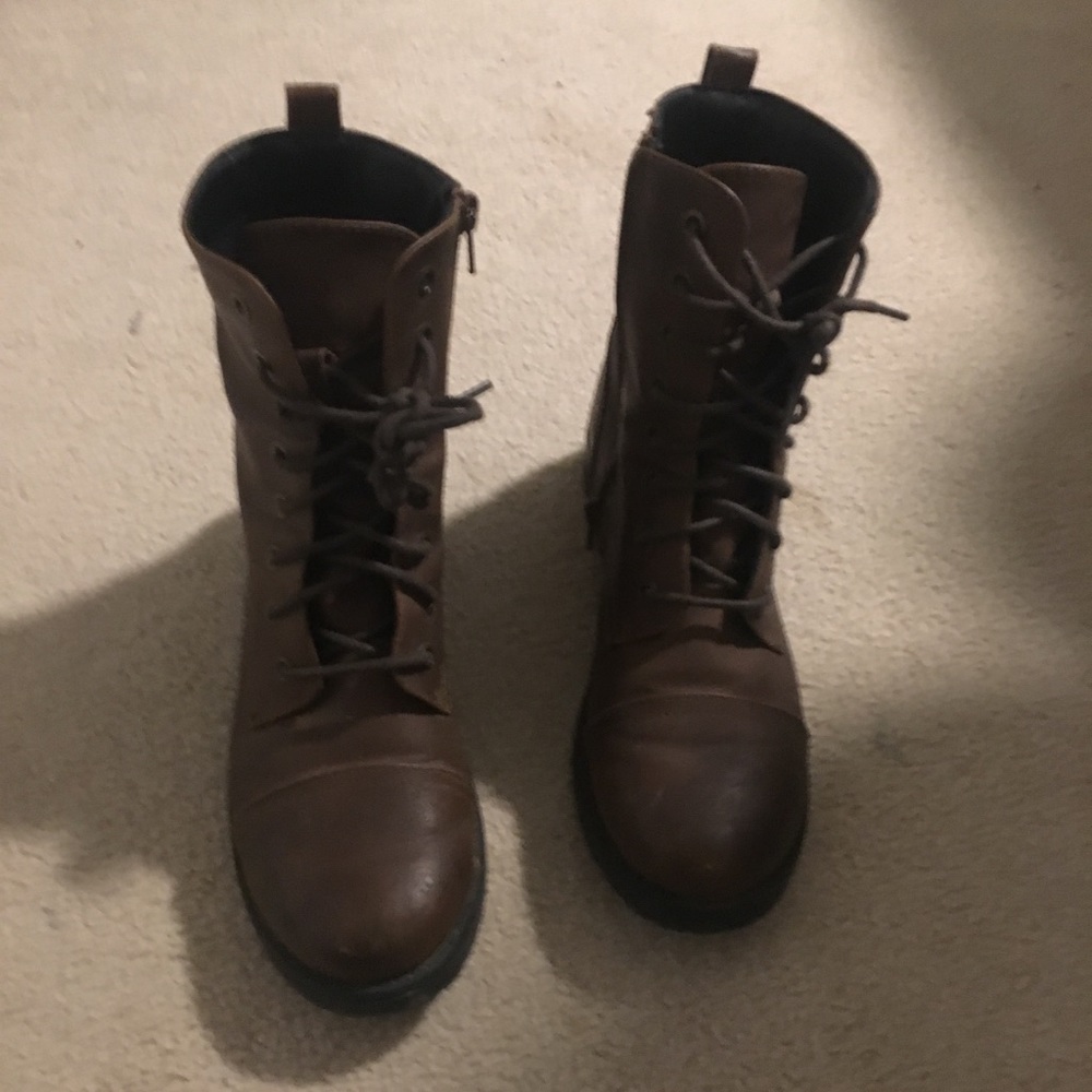 Brown combat boots